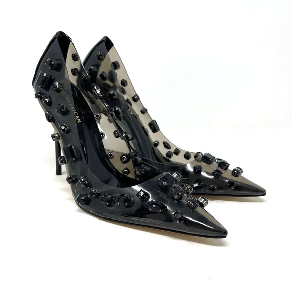 Good American Jeweled Emma Heels Size 7.5 Light Smoke GSH008-X - Picture 2 of 8